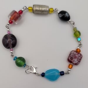 Handmade Colorful Lampwork Beaded Bracelet 7"